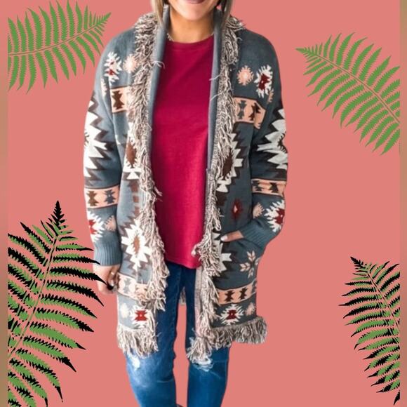Spool 72 Sweaters - Spool 72 Velvet Moon Blanket Sweater Aztec Print Cardigan Duster M/L